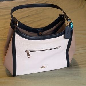 Kristy shoulder back color block Coach Black and tan, white